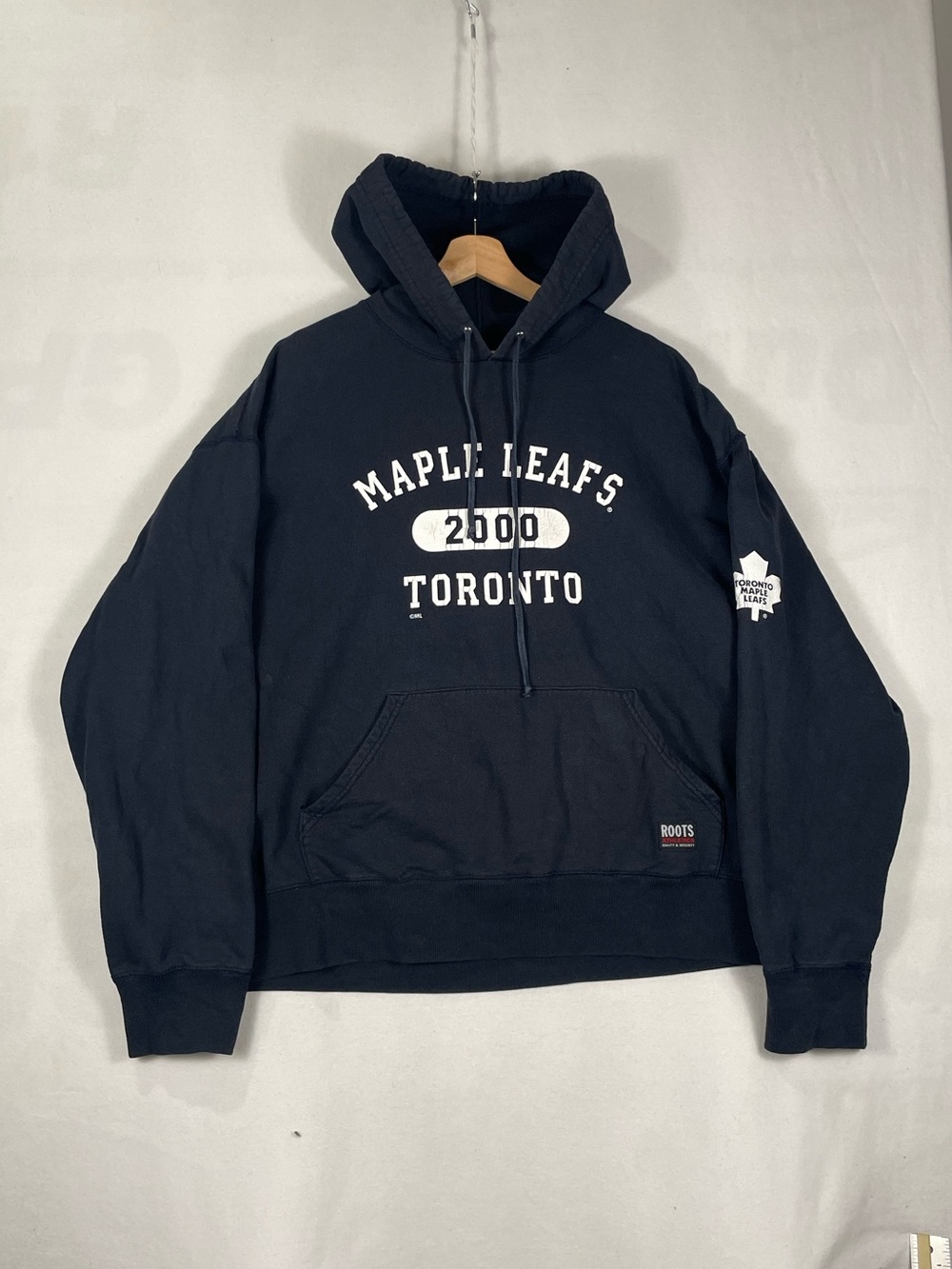 Vtg 2000 ROOTS Toronto Maple Leafs NHL Hockey Navy Hoodie Made In Canada Sz 2XL